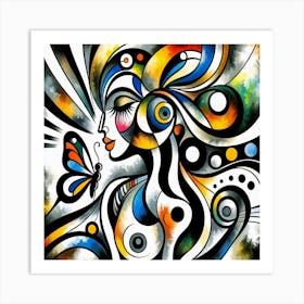 Stunning Abstract Portrait with Butterfly III Art Print