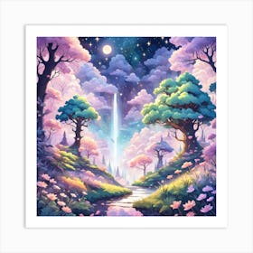 A Fantasy Forest With Twinkling Stars In Pastel Tone Square Composition 416 Art Print