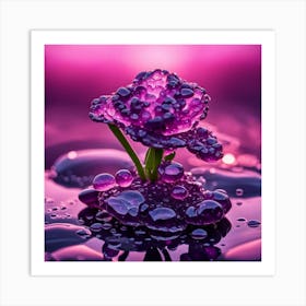 Purple Flower With Water Droplets 4 Art Print