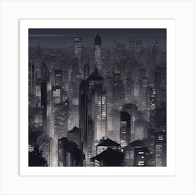 Misty City Night time print Art Print