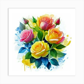 Watercolor design with beautiful roses oil painting abstract 6 Art Print