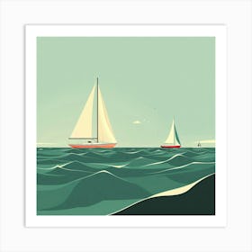 Sailboats In The Ocean Art Print