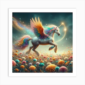 Unicorn In A Field Of Flowers Art Print