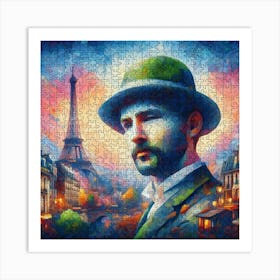 Abstract Puzzle Art French man in Paris 5 Art Print