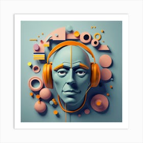 3d Illustration Of A Head With Headphones 4 Art Print