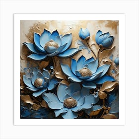 Pattern with blue Lotus flowers Art Print