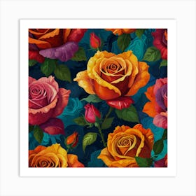 Roses Seamless Pattern Art Print