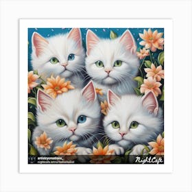 Four Kittens In Flowers Art Print