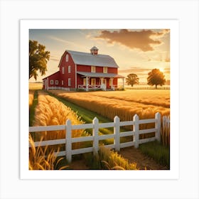 Red Barn At Sunset Art Print