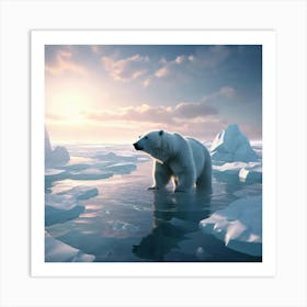 A Heartbreaking Scene At The Polar Ice Caps Where A Solitary Polar Bear Clings To A Shrinking Ice Art Print