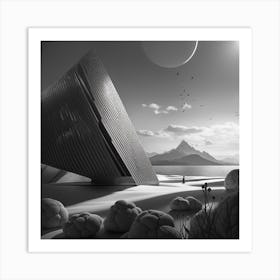 Alien Pyramid Black and White Art Print