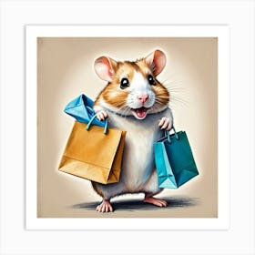 Hamster With Shopping Bags 4 Art Print