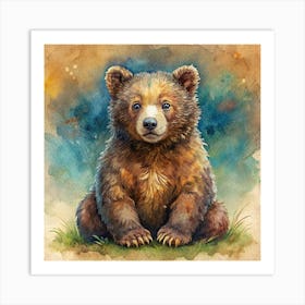 Watercolor Painting Of A Cute Bear Cub Art Print