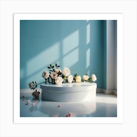 White Vase With Roses Art Print