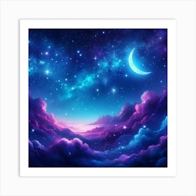 Moon And Stars In The Sky Art Print