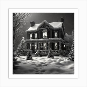 Christmas House In The Snow 1 Art Print