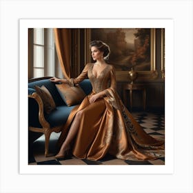 Beautiful Woman In A Golden Dress Art Print