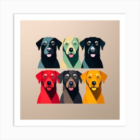 Dogs in colors, colorful dog illustration, dog portrait, animal illustration, digital art, pet art, dog artwork, dog drawing, dog painting, dog wallpaper, dog background, dog lover gift, dog décor, dog poster, dog print, pet, dog, vector art, dog art, six dogs Art Print