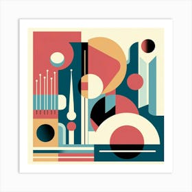 Retro Inspired Geometric Abstract Art With Bold Colors And Clean Lines, Style Mid Century Modern Art 1 Art Print