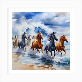 Horses On The Beach 1 Art Print