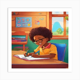 Afro-American Boy Doing Homework Art Print