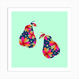 FLORAL PEARS MAGENTA GREEN ON MINT Art Print
