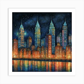 New York City At Night Art Print