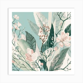 Illustration Of Leaves And Delicate Flowers In S (3) Art Print