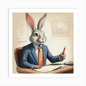 Rabbit In Business Suit Art Print