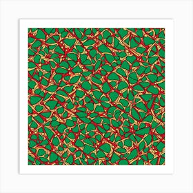 Christmas like pattern, A Pattern Featuring Abstract Geometric Shapes With Edges Rustic Green And Red Colors Flat Art, 101 Art Print