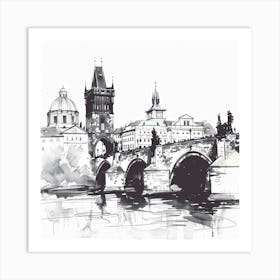 A Prague With Charles Bridge Hand Drawn Sketch I 1720467835 4 Art Print