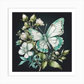 Leonardo Diffusion Xl Watercolor Turquoise Green White Flower 0 Art Print