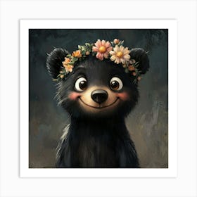 Black Bear With Flower Crown 6 Poster