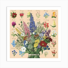 Birth flowers family bouquet 11 Art Print