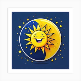 Lovely smiling sun on a blue gradient background 61 Art Print