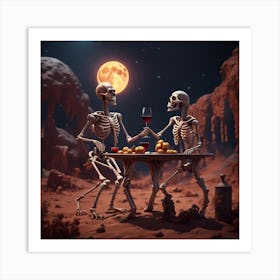 Skeleton Couple At Dinner Art Print