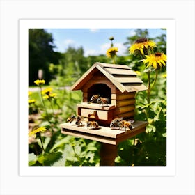 Garden Bee House Pollinator Habitat Small Wooden Shelter Insect Pollinate Environment Nat (2) Art Print