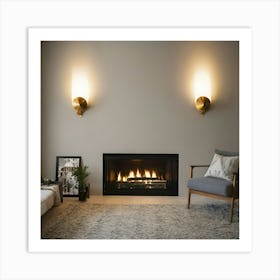 Modern Living Room With Fireplace 11 Art Print