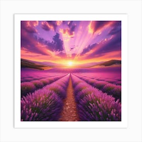 Lavender Field At Sunset 1 Art Print