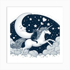 Valentine's Day Lovely Cat Riding a Unicorn 202 Art Print