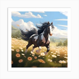 Horse Galloping In Meadow Of Daisies Art Print