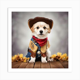 Cute Dog In A Cowboy Costume 1 Art Print