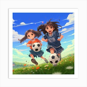 Two Girls Playing Soccer Anime 2 Art Print