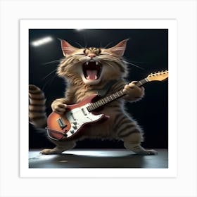 Cat Playing Guitar Art Print