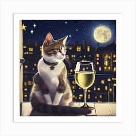 Wine For One Cat Enjoying 1 Art Print