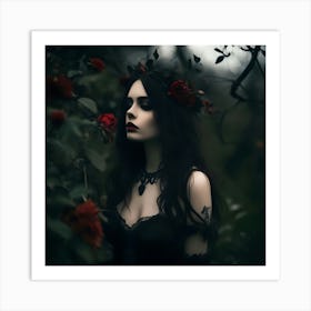 Gothic Girl With Roses 1 Art Print