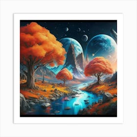 A Picture Of A Fall Landscape With Trees Mountain Art Print