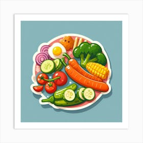 A Plate Of Food And Vegetables Sticker Top Splashing Water View Food 1 Art Print