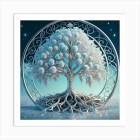 Blooming Skybluebluesilver Tree Of Life In Sil Art Print