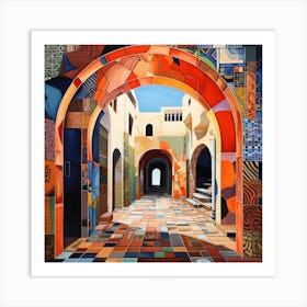 Bohemian Contemporary Art Print - Moroccan Archways With Colourful Tiles And Patterns Art Print